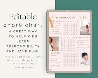 Editable Chore Chart For Kids | Daily Weekly Schedule | Chore List | Routine Chart | PDF | Printable | BLSH
