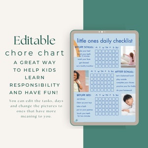 Editable Chore Chart For Kids | Blue | Daily Weekly Schedule | Chore List | Routine Chart | PDF | Printable | BLU