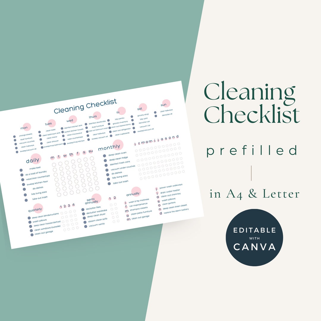 Editable Cleaning Planner, Pink Blue, Cleaning Checklist, House Chore ...