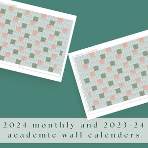 2024 Monthly 2023-2024 Academic Planner Calendar In Landscape| Blue Peach Green | 11x8.5 | 17x11 | 27.5x19 | 40x30 | pdf | printable | SMPL