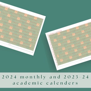 2024 Monthly 2023-2024 Academic Planner Calendar In Landscape| Green | 11x8.5 | 17x11 | 27.5x19 | 40x30 | pdf | printable | GRNRY