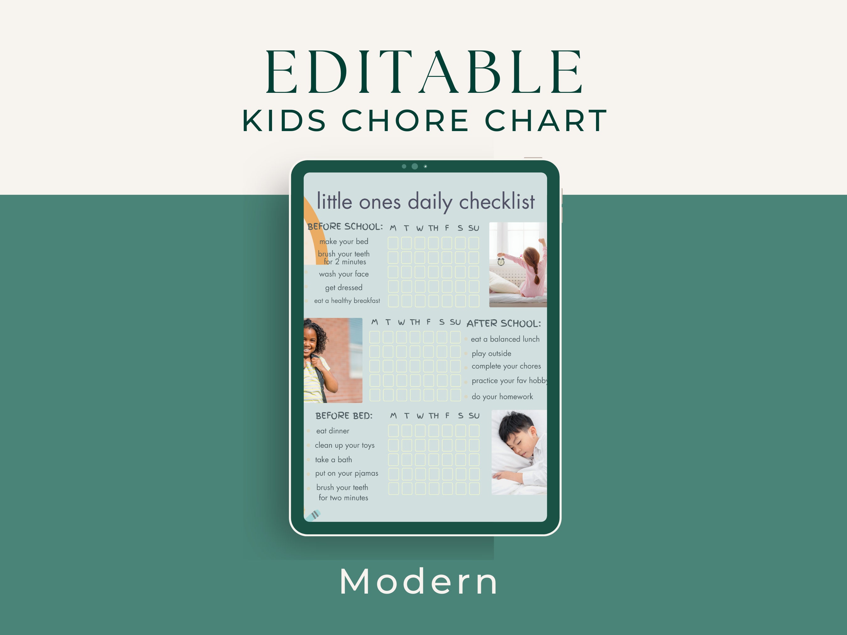 Editable Chore Chart for Kids | Modern | Daily Weekly Schedule | Chore ...