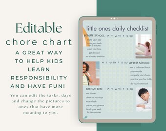 Editable Chore Chart For Kids | Modern | Daily Weekly Schedule | Chore List | Routine Chart | PDF | Printable | MDRN