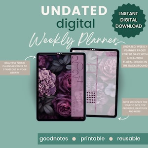 90 Day Planner | Floral | Goodnotes | PDF | Printable | Purple | Pink| 12 Week Year | Smart Goal Planning |PURP