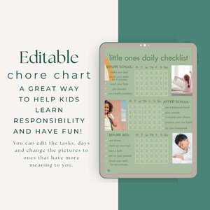 Editable Chore Chart For Kids | Green | Daily Weekly Schedule | Chore List | Routine Chart | PDF | Printable | GRNRY