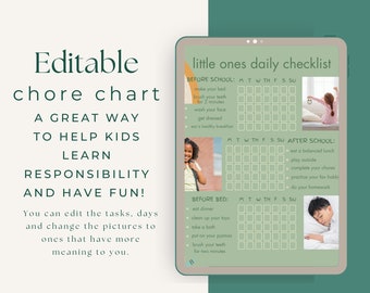 Editable Chore Chart For Kids | Green | Daily Weekly Schedule | Chore List | Routine Chart | PDF | Printable | GRNRY