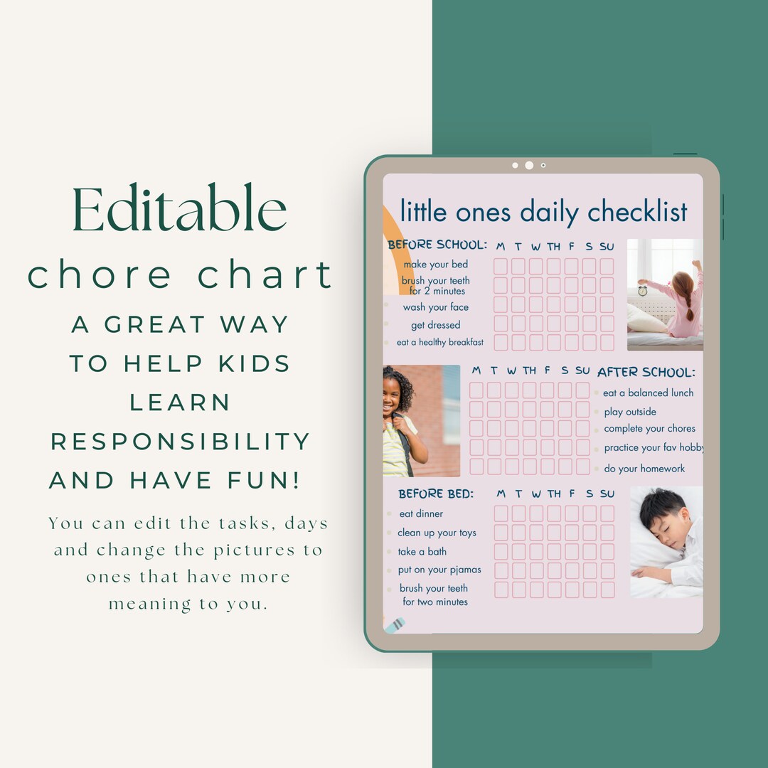Editable Chore Chart for Kids | Pink + Blue | Daily Weekly Schedule ...