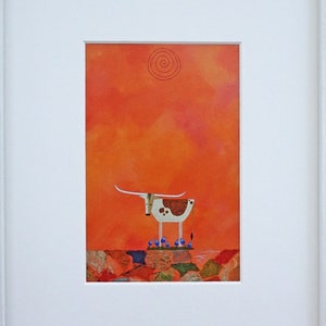 Longhorn Bluebonnets art print framed 8x10 longhorn cow with bluebonnets Texas art gift longhorn art gift Texas nursery Texas longhorn gift