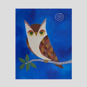 Owl original art painting wall art birdwatcher gift night owl mixed media painting original bird painting for nature lover woodland nursery