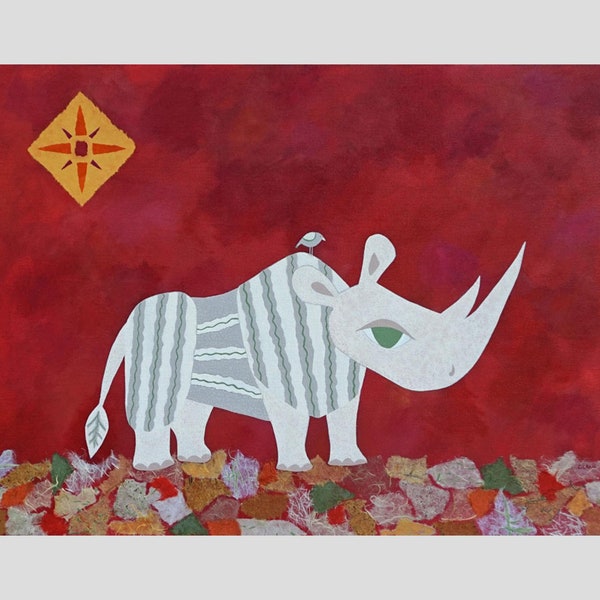 Spirit of Sudan, original mixed media painting of a white rhinoceros by Casey Craig, 18x24x1.5 inch gallery wrap canvas, African animal art