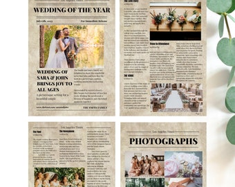Wedding Newspaper Template - 4 Pages - Easy to use - Customizable