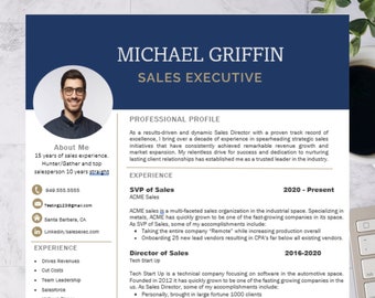 Professional Sales Executive Resume Template with Headshot and ATS-Friendly Content in Word Doc