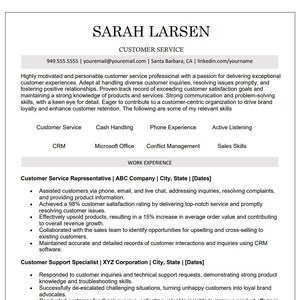 Entry Level Resume Template Customer Service AST - Etsy Ireland