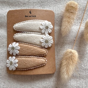 4er Set Blumen Haarspangen in beige, Haarclips für Mädchen, Cordstoff, Mädchenhaarspange, Accessoires, günstige Geschenkidee Bild 1