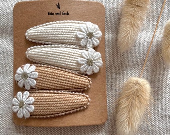 4er Set Blumen Haarspangen in beige, Haarclips für Mädchen, Cordstoff, Mädchenhaarspange, Accessoires, günstige Geschenkidee