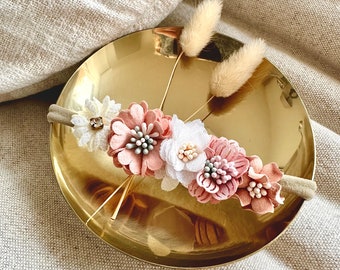 Mädchen Haarband, Blumenstirnband, Baby Blumen Kopfschmuck, zartes Blütenband, Kunstblumen Haarschmuck, elastisches Stirnband rosa
