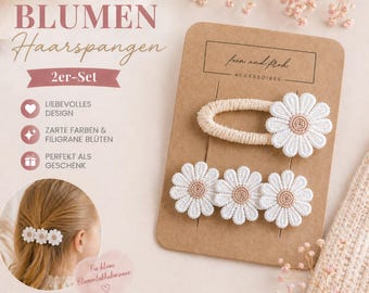 Blumen Haarspangen 2er Set, Gänseblümchen, Haarclips, weiße Blüten Spange, Mädchen Haaraccessoires, Geschenkidee, SnapClips