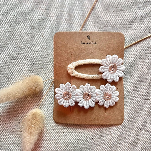 Blumen Haarspangen 2er Set, Gänseblümchen, Haarclips, weiße Blüten Spange, Mädchen Haaraccessoires, Geschenkidee, SnapClips