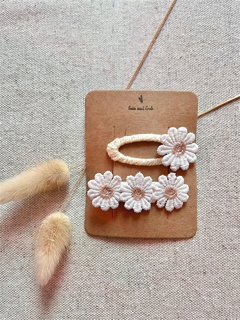 Blumen Haarspangen 2er Set, Gänseblümchen, Haarclips, weiße Blüten Spange, Mädchen Haaraccessoires, Geschenkidee, SnapClips afbeelding 1