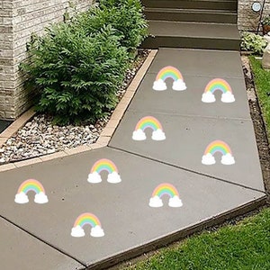 Rainbow themed tough and scuff resistant sidewalk stickers - Rainbow textured peel and stick floor decals - Removable vinyl stickers