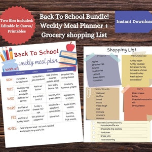 School weekly meal planner, homeschool menu, daycare menu, preschool menu, kids lunch planner, grocery list, instant download, printable