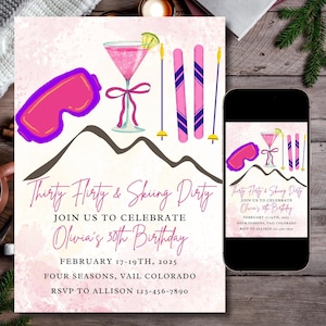 Apres ski birthday party invite, ski weekend invite, dirty thirty party invite, 21st 30th birthday invite, instant download, editable invite