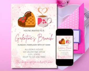 Galentines Brunch-Einladung, Valentinsgruß-Brunch, Party-Einladung, Mädchen-Brunch-Einladung, sofortiger Download, bearbeitbare Einladung