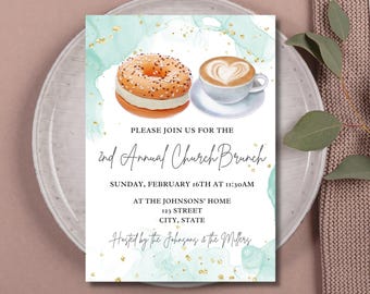 Church brunch invite, church brunch, bridal shower brunch, synagogue brunch invite, bagel brunch, instant download, editable invite, bagel