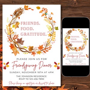 Friendsgiving dinner digital invitation template, funny Friendsgiving evite, Thanksgiving dinner invite, instant download, editable invite