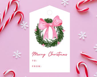 Christmas gift tag, Pink Christmas gift tag, Christmas gift tag girl, instant download, editable, holiday gift tag printable, bow,  Coquette