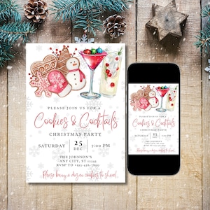 Cookies and cocktails, cookie party invite, cocktail party, cookie exchange, Christmas cookie exchange, instant download, editable invite