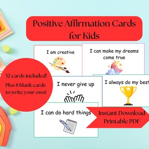 Kinder Affirmationskarten, druckbare Affirmationskarten Kinder, positive Affirmationskarten, Motivationskarten, Kinderangstkarten, bearbeitbare Karten