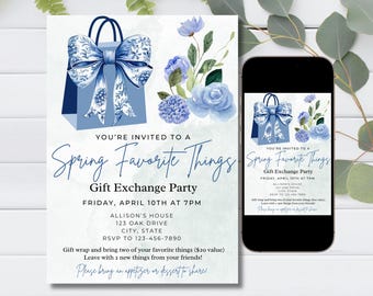 Favorite Things party invite Spring, gift exchange party invite, girls night invite, Chinoiserie invite, instant download editable invite