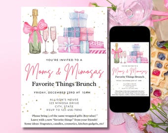 Invitación al brunch del día de la madre, invitación al brunch con mimosa, invitación al día de la madre, mamás y mimosas, brunch del día de la madre, invitación editable de descarga instantánea
