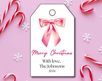 Coquette Christmas gift tag, Pink Christmas gift tag, Christmas gift tag girl, instant download, editable, holiday gift tag printable, bow