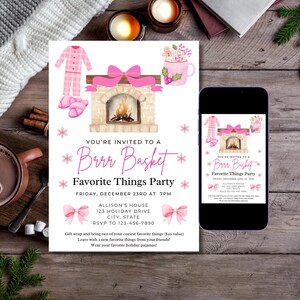 Favorite Things invitation, holiday brrr basket, pjs pajamas girls night, preppy coquette, moms night, instant download, editable invite