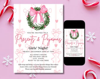 Invito a regali e pigiami, invito alle cose preferite, invito alla serata tra ragazze in pigiama, serata tra ragazze, download immediato, invito modificabile