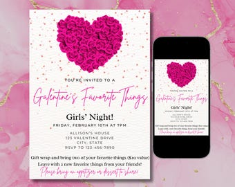 Invito alle cose preferite di Galentines, invito alle cose preferite di San Valentino, invito alle cose preferite, serata tra ragazze, download immediato, invito modificabile