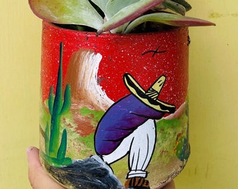 Beautiful Succulent Arrangement Hand Painted Mexican Pottery