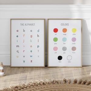 Rainbow Alphabet Colors Educational ABC Poster 2 piece set, Lowercase Letters, Kids Homeschool, Learn to Write, Preschool, Classroom Decor