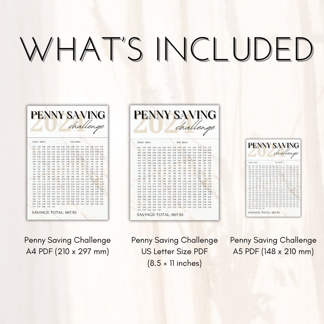 1p Saving Challenge, One Penny Saving Challenge Printable, A4, A5 ...