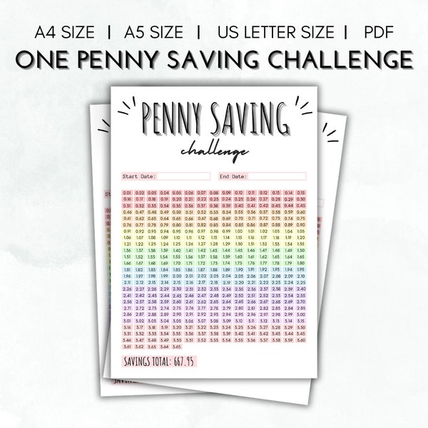 1p Saving Challenge, One Penny Saving Challenge Printable, A4, A5, Money Saving Challenge Printable, Monthly Savings, Budget Tracker