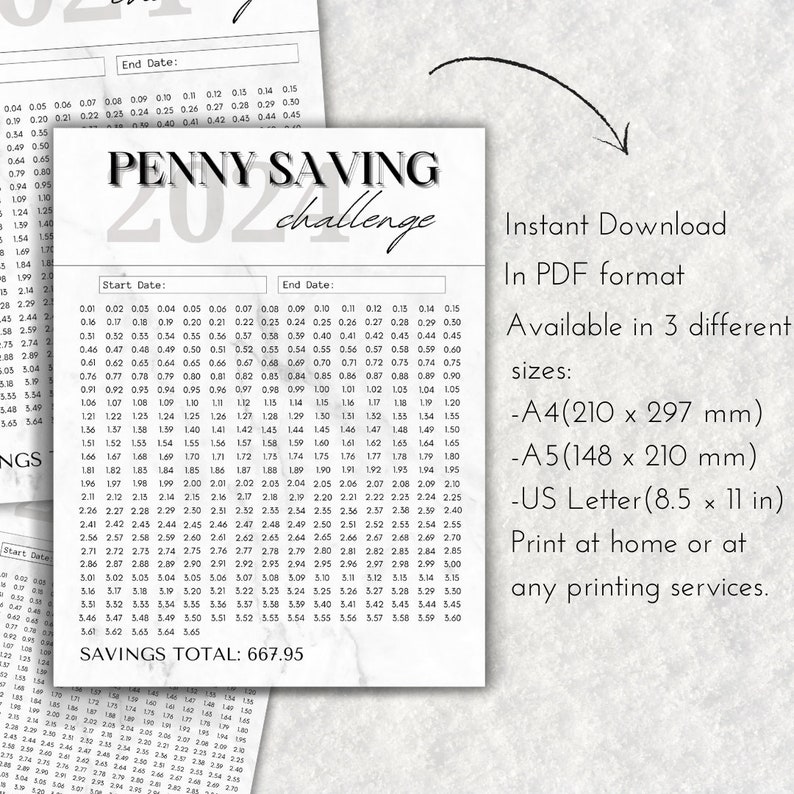 1p Saving Challenge, One Penny Saving Challenge Printable, A4, A5 ...