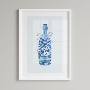 Trendy Blue Bow Champagne Wall Art Printable, Preppy Poster, College Apartment Decor, Watercolor Bows Print, Bar Cart, Coquette Room Decor