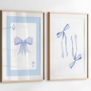 Trendy Blue Bows Wall Art Set of 2, Coquette room decor, Preppy poster,  Watercolor Bows Printable, Watercolor Ace Card, 2 Digital Downloads