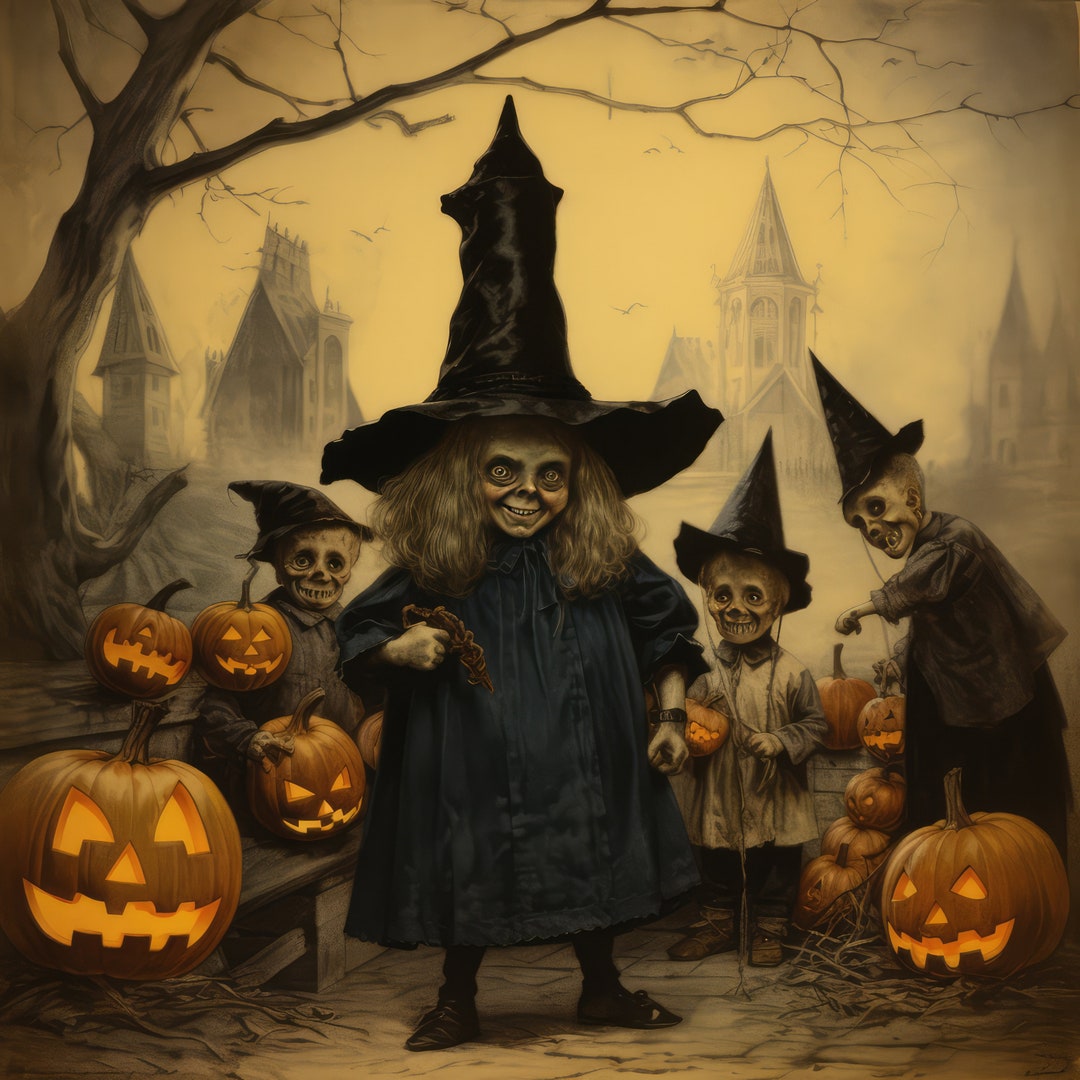 Vintage Halloween Wall Art Print, Witches Printable Art, Downloadable