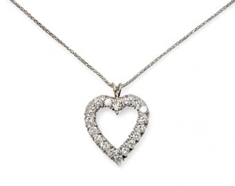 2 CTTW Platinum Heart Pendant & 14k White Gold Fox Tail Chain