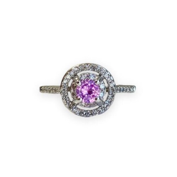 Round Pink Spinel With Diamond Halo Coctail Ring … - image 1