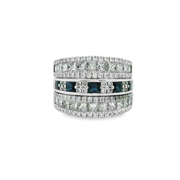 1.30cttw. White Diamond & Blue Sapphire Ring in 18k White Gold 7us 5.9g.