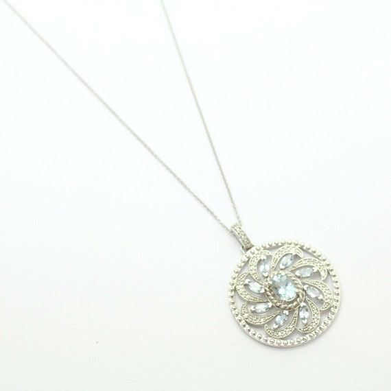 Elegant Oval Aquamarine and Diamonds Flower Circl… - image 3